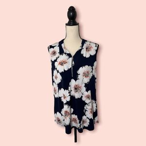 IVANKA TRUMP Sleeveless Navy Floral Blouse